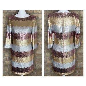 Eliza J Sequin Stripe Cocktail Dress Mulberry